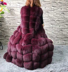 Customize X-Long Style Gray Real Fox Fur Vest Ladies Fashion Outwear Furry Fur Gilet Coat Winter Thick Warm Fluffy Fur <strong>Waistcoat</strong> - Product Image 5