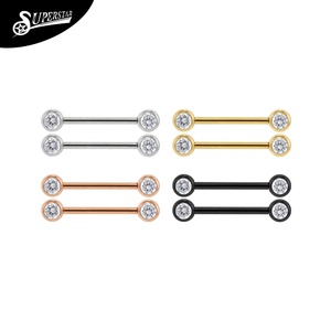 Pack de barres de <span class=keywords><strong>piercing</strong></span> pour tétons sans filetage <span class=keywords><strong>en</strong></span> titane ASTM F136 Superstar personnalisé, plaqué <span class=keywords><strong>or</strong></span>, avec strass blancs, bijoux de <span class=keywords><strong>piercing</strong></span> corporel - Product Image 1