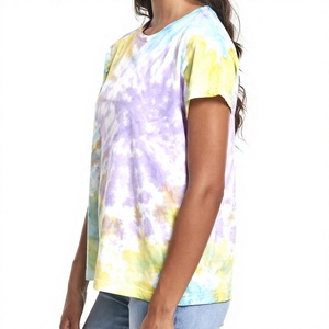 Camiseta Tie & Dye Personalizada de Alta Calidad para Mujer, Cuello Redondo, Manga Corta, Ecológica, Informal, para Yoga - Product Image 1