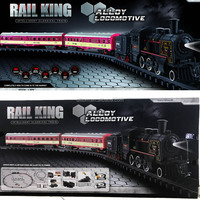 Kereta Api Uap Klasik Metal Smoking Rail King, Rel Kereta Api Listrik Rakitan dengan Lampu & Suara