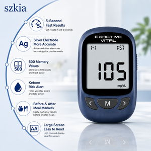 Glucomètre MicroTech Exactive Vital sans codage, échantillon de 0,6 µL en 5 secondes, kit de test du diabète - Product Image 1