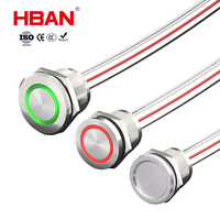 Interrupteurs automatiques piézoélectriques HBAN en acier inoxydable 19/22mm, 1NO, IP68, 24V, avec anneau lumineux bicolore