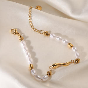 Nueva Pulsera de Moda en Acero Inoxidable Chapado en Oro de 18K con Forma Geométrica y Cadena de Perlas para Fiestas de Aniversario - Product Image 5