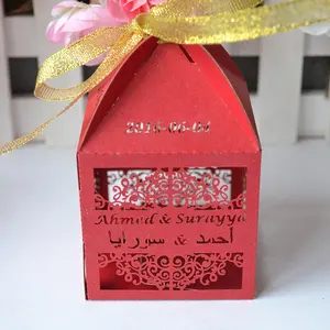 Caixas de presente de henna personalizadas, decorações para festa de casamento com fita