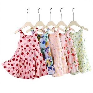 Nuovo Stile Abito Estivo Principessa Senza Maniche in Crepe De Chine di Viscosa Morbida per Bambine; Vestito <span class=keywords><strong>Chic</strong></span> con Stampa Floreale - Product Image 1