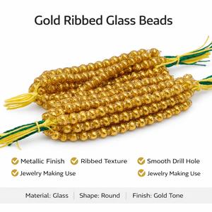 Cuentas Redondas de Vidrio con Nervaduras Doradas Conifer en Hilo en Caja para la Fabricación de Joyas, Cuentas Metálicas de Estilo Comercial para Collares y Pulseras - Product Image 6