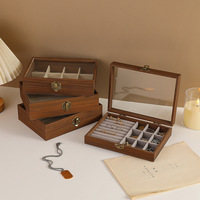 Boîte de rangement pour bijoux en bois de pêche avec fenêtre transparente, compartiments multifonctionnels, anti-poussière, boîte de présentation, organisateur de cadeaux