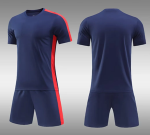 Ensemble de maillot de football bleu marine pour homme, manches courtes, respirant, rayé, uniforme d'équipe, coupe athlétique, toutes saisons - Product Image 1