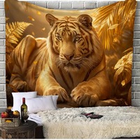 Tapisserie murale en polyester Scène de jungle Tigre Doré, Décoration murale facile à accrocher, Impression HD, Vente en gros, Lavage à la main