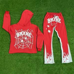 Ensemble jogging évasé vintage personnalisé impression bouffante 3D coton lourd recadrée à capuche automne polaire tissu pantalons évasés survêtements - Product Image 3