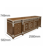 Meuble TV de style Empire américain doré |   Console multimédia classique de luxe avec urne-médaillon - EKAR FURNITURE