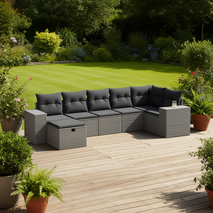 Conjunto de Sofá de Jardín de Ratán Sintético Gris, 6 Plazas, Estructura de Acero, Muebles de Exterior, Diseño Contemporáneo - Product Image 2