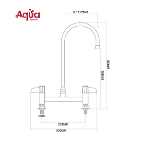 Robinet mélangeur de cuisine en laiton massif chromé à double poignée avec 2 trous pour usage hôtelier et lavage professionnel des aliments - Product Image 2