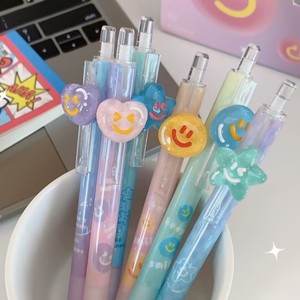 Mignon et Joyeux : Stylo mécanique 0,5 mm avec breloque en plastique pour visage, idéal pour l'école, les enfants et le bureau, avec décoration holographique étoile et cœur sur le stylo. - Product Image 2