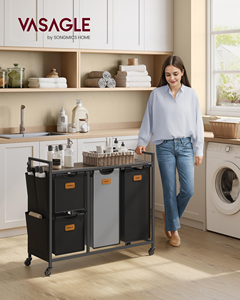 Grand panier à linge écologique de haute qualité, style coulissant avec trois compartiments, en tissu Oxford pour le rangement des vêtements - Product Image 2
