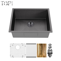 Évier de cuisine encastré simple en acier inoxydable 304 fait main, 16 jauges, noir, surface brossée moderne, multifonctionnel, garantie 5 ans
