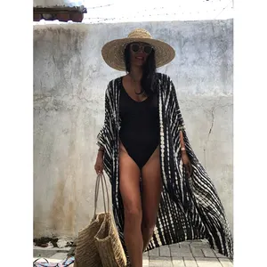 Women Wholesale Kaftan Fashion Designer Black and White Print Elastic Cover Up Swimwear