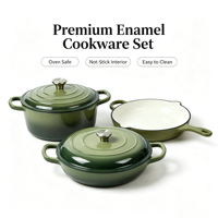 Ensemble de 3 ustensiles de cuisson en fonte émaillée, résistant au four, comprenant casseroles, poêles et faitouts, compatible induction et gaz