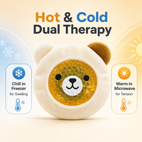 Compresse froide réutilisable en forme d'ours rose en peluche avec billes de gel rondes pour soulager les douleurs des enfants – Petit coussin de gel en peluche