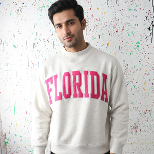 Florida Ash Grey <b>Mock</b> <b>Neck</b> Sweatshirt 100% Cotton Applique Embroidery wide <b>neck</b> Sweatshirt Finer Threads - Product Image 1