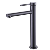 Robinet de salle de bain à col long en laiton massif, finition bronze canon, pour eau chaude et froide