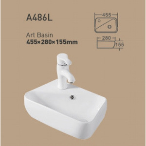 Lavabo de Cerámica Blanco para Encimera, 455x280mm, Lavabo para Baño - Product Image 2
