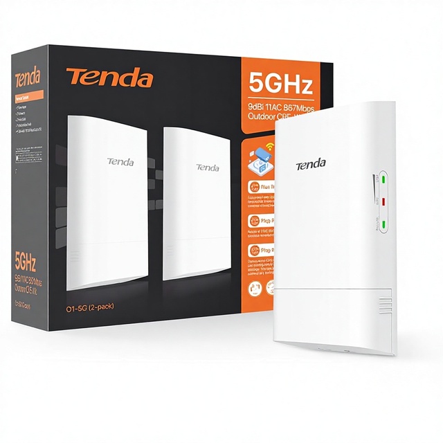 Tenda O1-5G 867Mbps 802.11ac Point-to-Point Outdoor Wireless Bridge CPE Pre-Configured 5.8GHz 1KM Long Range IP65 Waterproof EU