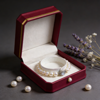 Boîte d'emballage pour bijoux en cuir PU avec logo personnalisé et bordure dorée pour collier, bague et bracelet, vente chaude