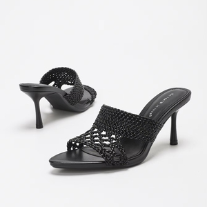 4302-52 nuevas <span class=keywords><strong>Sandalias</strong></span> de tacón de aguja negras personalizadas, zapatos de tacón alto de 7,5 cm con punta abierta para mujer, estilo romano elegante con plantilla de PU para el verano - Product Image 4