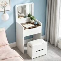 Table de maquillage en MDF de haute qualité avec miroir HD et tabouret rembourré, coiffeuse pour petite chambre