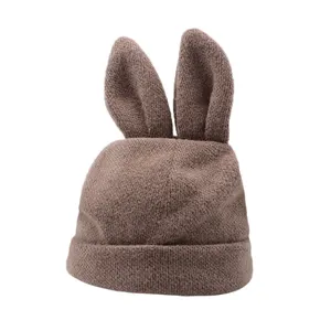 schwarz bunny hut Suppliers-Großhandel Mode Winter Strick mütze mit Hasen ohren Warmer Hut Fleece futter Soft Stretch Cable für Frauen und Mädchen