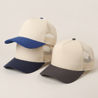 Casquette de baseball trucker unisexe OEM personnalisée à 5 panneaux, en coton, taille ajustable, bicolore, avec visière incurvée et filet