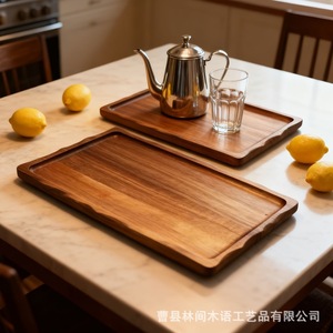 Acacia Wood Serving <b>Tray</b> With Decorative Borders For Hotel Meals Coffee Tea Drinks Small And <b>Large</b> Two Piece Set - Product Image 4