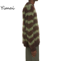 Pull élégant pour homme YIMAI, vêtements pour homme personnalisés, pull ample, style vintage, rayé, pull en mohair duveteux, pull de luxe pour homme