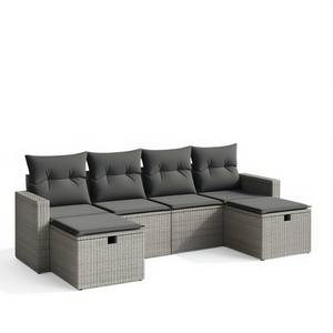 Ensemble de canapé de jardin modulaire en polyrotin gris avec rangement, mobilier d'extérieur 4 places, design contemporain - Product Image 1