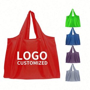 Sacs de courses écologiques personnalisés en gros, couleur unie, en tissu Oxford 210D, réutilisables et pliables - Product Image 1