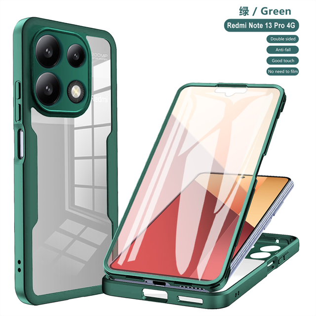 Double Sided 360 All Inclusive Protection Phone Case Clear Acrylic+TPU Bumper Cover for Redmi Note 13 Pro 4G