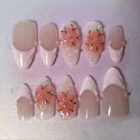 Uñas Acrílicas Elite Almond Estilo Francés con Pegamento, Calidad Profesional, 10 Piezas, Set con Logo Personalizado, Forma Cuadrada y Mariposa