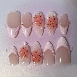 Ongles à presser en acrylique style français <span class=keywords><strong>Elite</strong></span> Amande avec colle, qualité salon, 10 pièces, ensemble personnalisé avec logo, <span class=keywords><strong>forme</strong></span> carrée et papillon - Product Image 1