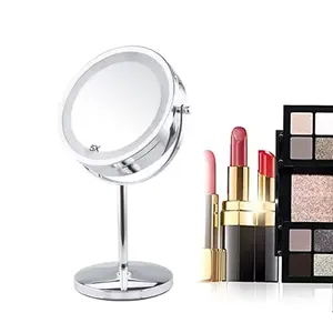 Espelho de maquiagem antiderrapante com ampliação de 360 graus, 1x/3x/5x, espelho de maquiagem com iluminação LED para banheiro e espelho de maquiagem LED