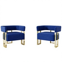 Ensemble de 2 fauteuils d'appoint modernes en velours bleu marine à dossier incurvé pour salon et chambre (2 bleus) - Mobilier de maison