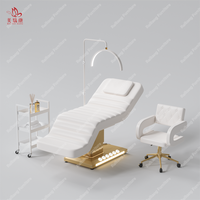 Mobilier Esthéticien Salon de Beauté, Lit Facial Courbe à Base Dorée, Lit Cosmétique Électrique pour Cils, Table de Massage de Spa de Luxe, Lit à Cils