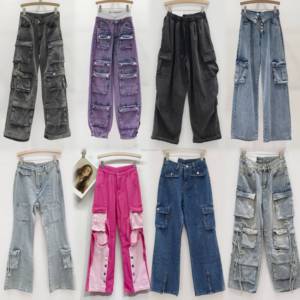 Pantaloni da <span class=keywords><strong>donna</strong></span> Mujer De Jean da <span class=keywords><strong>donna</strong></span> a gamba larga Jeans con elastico in vita ampio Denim largo carico da <span class=keywords><strong>donna</strong></span> - Product Image 1