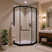 Cabine de douche d'angle moderne pour appartement, avec cadre en acier inoxydable brossé, double porte coulissante en verre de 8 mm d'épaisseur, pour usage hôtelier, Baide