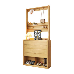 Meuble à chaussures en bois massif, style nordique, étagère de rangement pour entrée, gain de place, design fin à rabat pour usage domestique - Product Image 4