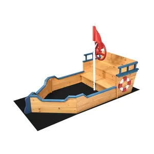 Halaman belakang kayu pasir pit seperti perahu luar kotak pasir Set untuk anak-anak bermain