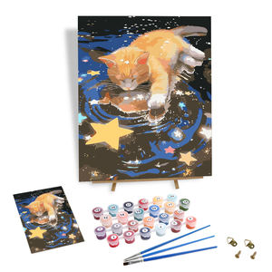 Kit di Pittura a Numeri con Tema Animale: Gatto Arancione Carino e Stelle, Ideale per Bambini e Principianti, Decorazione per la Casa - Product Image 1