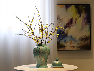 Nouveau Style chinois vert table en céramique <span class=keywords><strong>pot</strong></span> de gingembre Vase fleur et oiseau motif ornements pour arrangements floraux - Product Image 4