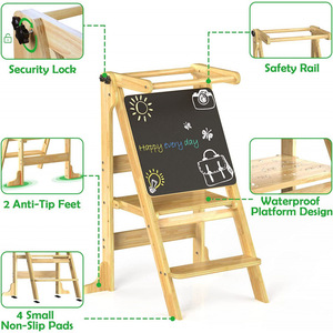 Torre de aprendizaje con pizarra, 3 niveles de altura ajustable, taburete de madera plegable para niños, asistente de cocina - Product Image 5