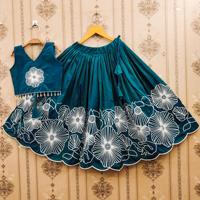 Lehenga Choli Anak Premium Berkualitas Tinggi, Bahan Lembut, Panjang Lutut, Bernapas, Bordir Berat, Payet, Sutra Taffeta